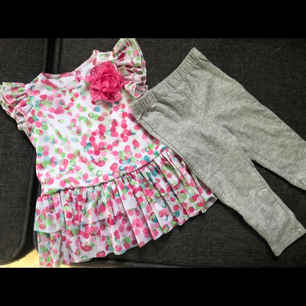 Floral flutter dress shirt with pants